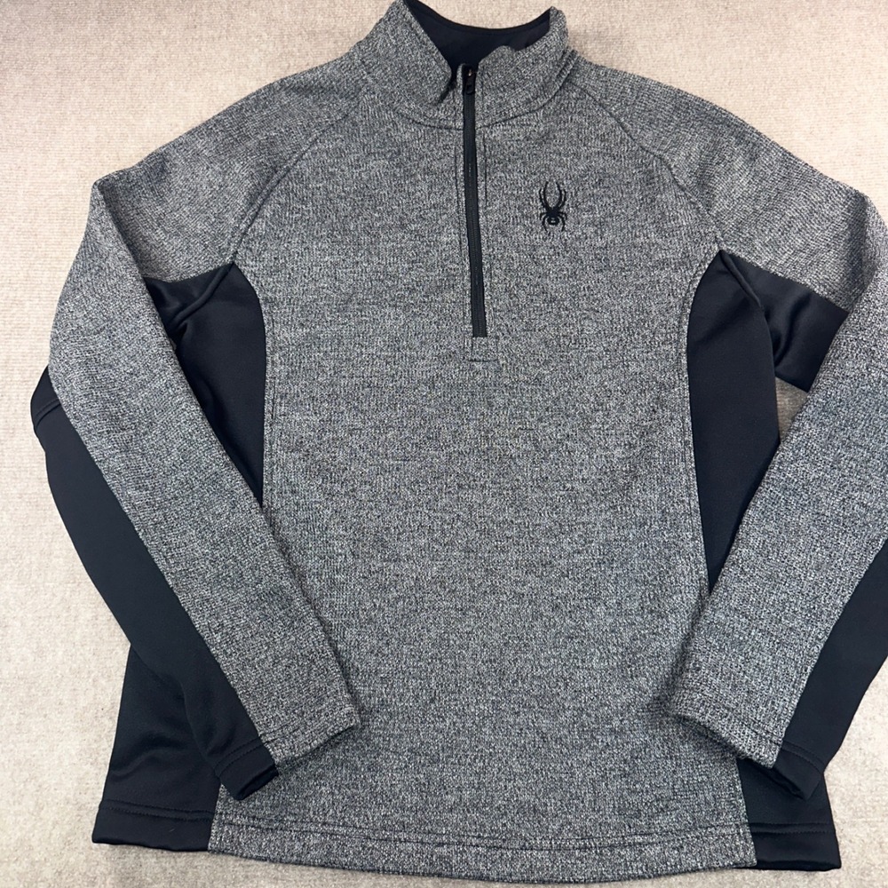 Spyder Mens Gray Heathered Quarter Zip Sweater Fleece Pullover M